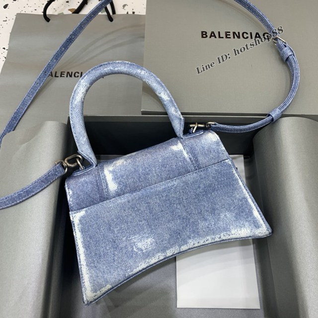 Balenciaga專櫃爆款女士小號手提包 巴黎世家藍色牛仔沙漏包 fyj1792